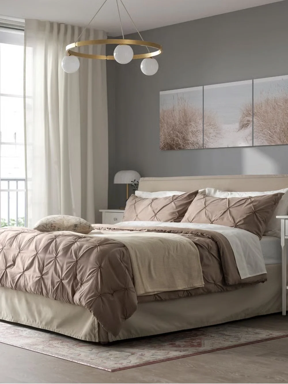 Neutral Taupe Pintuck Comforter Set - Full/Queen
